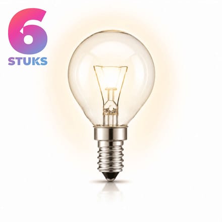 6x Kogel Gloeilamp E14 - 25W - Warm Wit Licht (2700K) - 180 lm - 1 jaar - Dimbaar