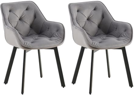CLP Antigo Set van 2 eetkamerstoelen - Met armleuning - Metalen frame - Velvet - Fluweel/donkergrijs