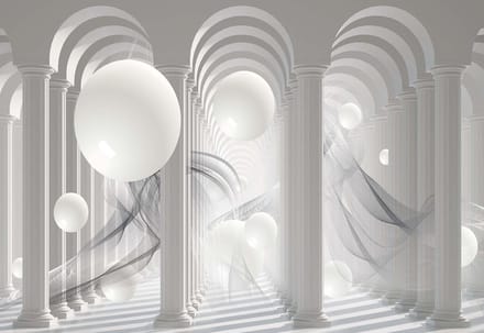 Fotobehang Columns Passage Abstract Spheres | XL - 208cm x 146cm | 130g/m2 Vlies