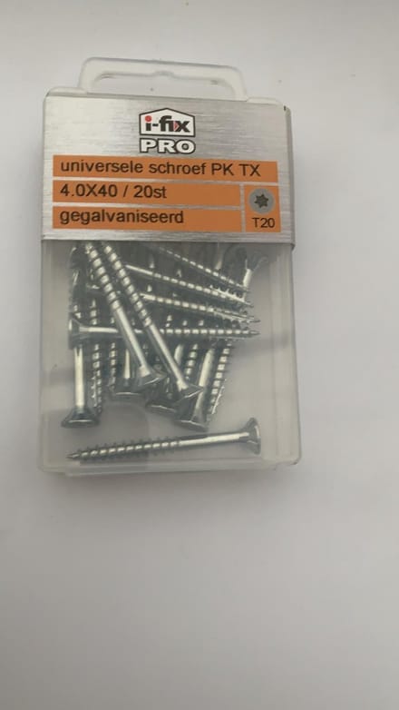 Universele schroef platkop torx 4x40mm 20 stuks gegalvaniseerd. I-fix.