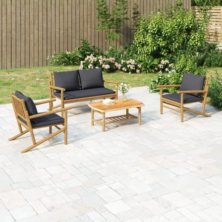 vidaXL - 4-delige - Loungeset - met - kussens - bamboe - donkergrijs