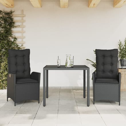 vidaXL - 3-delige - Tuinset - met - kussens - poly - rattan - zwart