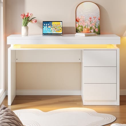 Sweiko Bureau - LED-verlichting - 3 lades - 120 × 50 × 78.5 cm - Wit