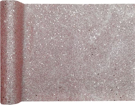 Santex Kerstdiner glitter tafelloper op rol - 2x - rose goud - 28 x 300 cm - polyester