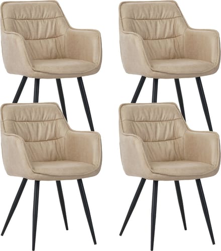 Colenis® - Manila Eetkamerstoel - Set Van 4 - Beige - Microfiber Stof- Industrieel - Met armleuning