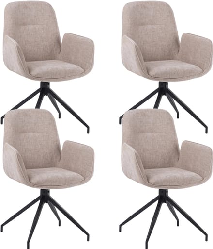 Dimehouse Set van 4 Draaibare Eetkamerstoelen Nela Chenille Beige - Met Armleuningen - Chenille - Design