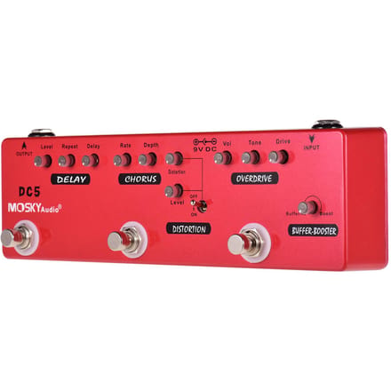 MOSKYAudio DC5 6-in-1 Gitaar Multi-effecten Pedaalvertraging + Chorus + Distortion + Overdrive + Booster rood