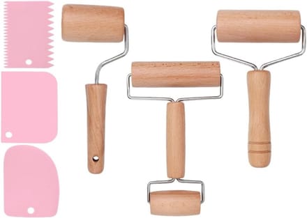 Houten deegroller met 3 siliconen spatels voor pizza, desserts en dumplings in 3 vormen