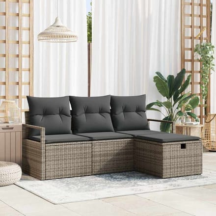 vidaXL - Bankstel - 4 - st - 4-Aantal - zitplaatsen - Grijs - poly - rattan