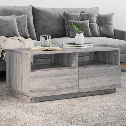 vidaXL - Salontafel - met - LED-verlichting - 90x49x40 - cm - grijs - sonoma - eiken