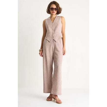 V-hals Vest en Wijde Pantalons Tweedelige Set