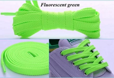 *** 2 Paar Platte Veters Neon Groen 100cm - 5 Gaatjes - Lace - Strikken - van Heble® ***