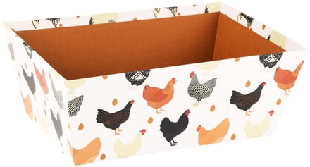 Dekoratief | Bakje 'Chickens Around', bruin/wit, karton, 26x18x10cm | A230235