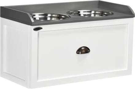 Hondenvoederstation - 2x2L - Met Lade En Verhoogde RVS Kommen - MDF - Wit