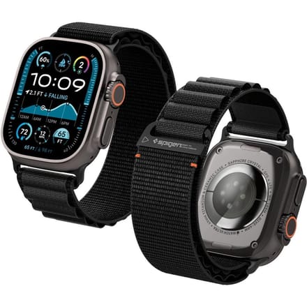 Spigen WBF1 band voor Apple Watch 49mm / 46mm / 45mm / 44mm Series, Zwart AMP10144