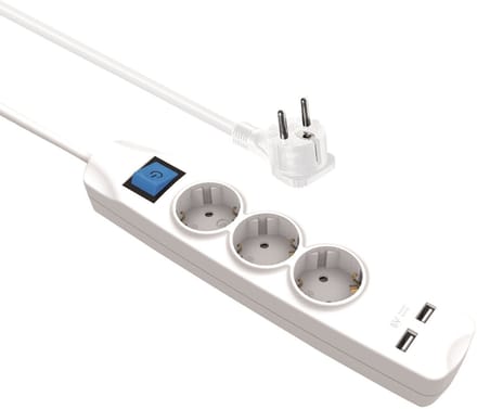 MaxTrack stekkerdoos met 3 contacten en 2x USB / wit - 5 meter