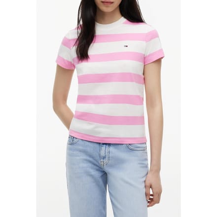 Tommy Hilfiger Regular Flag Jersey Pink Daisy/stripe Größe: M | Hemden Outlet | Damen | Rosa