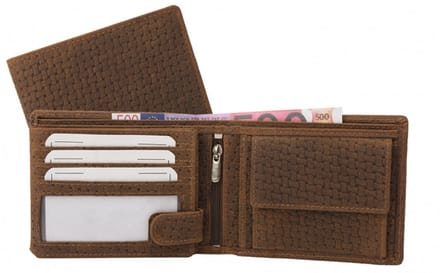 Houtkamp Heren Billfold Portemonnee – Echt Leer – Bruin met Vlechtpatroon