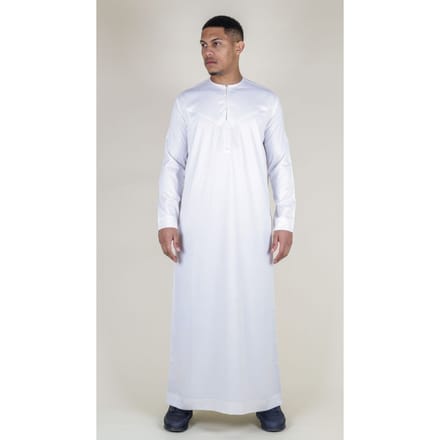 Witte Thobe-gewaad voor heren, satijn Emirati Islamitische Jubba Eid, normale pasvorm