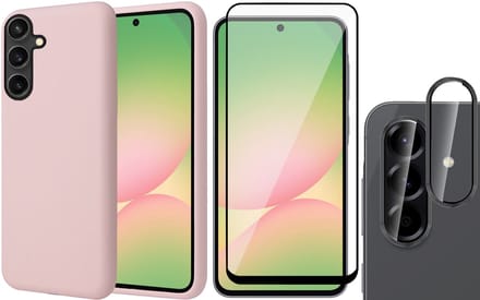 Hoesje geschikt voor Samsung Galaxy A56 / A36 - Screenprotector Volledig Dekkend Glas & Camera Protector - Mat Back Case Roze