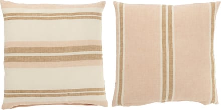J-Line kussen Gestreept - linnen - lichtroze/wit/beige - 2 stuks