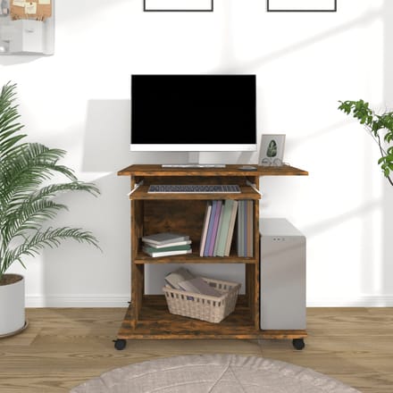 vidaXL - Computerbureau - 80x50x75 - cm - bewerkt - hout - gerookt - eikenkleurig