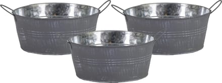 Mega Collections Teil/emmer/plantenpot - 3x - zink - grijs - rond - D19 x H9 cm