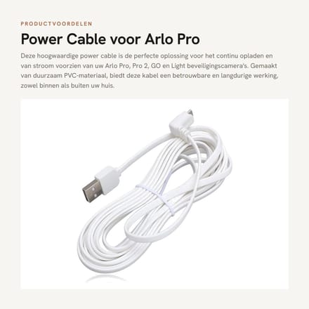 Dailygoods - Power Cable voor Arlo Pro, Pro 2, GO & Light - Opladen & Voeden met USB Kabel