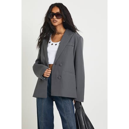 boohoo Dames Dubbelgevouwen Relaxed Fit Op Maat Gemaakte Blazer | Houtskool | Maat: 36