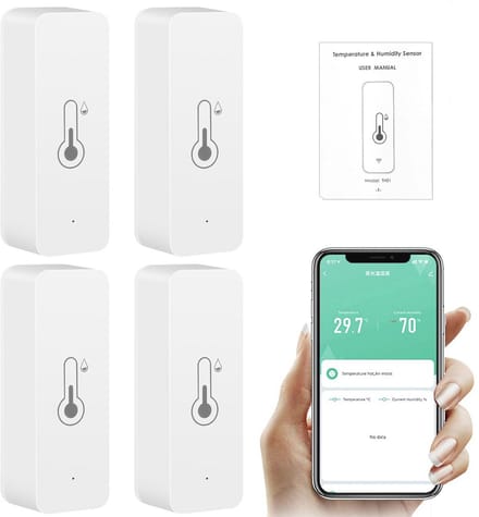 Slimme Wifi Temperatuur en Vochtigheidssensor - 4 Stuks - Ondersteunt Alexa - Hygrometer