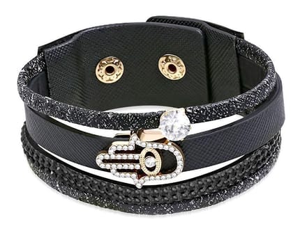 Amanto Armband Cosmo Black - PU Leer - Hamsa - 25mm - 18cm