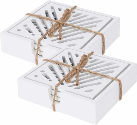 HS Collection - onderzetters voor glazen - 8x - hout - wit - 10 x 10 cm