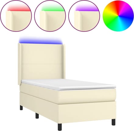 vidaXL - Boxspring - met - matras - en - LED - kunstleer - crèmekleurig - 80x200 - cm