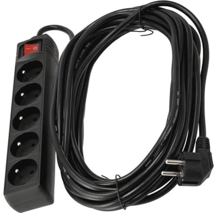 Verlengkabel met Schakelaar - 10m - 5x 230V Stopcontacten - IP20 - Zwart