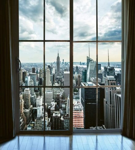 Fotobehang - Manhattan Window View 225x250cm - Vliesbehang