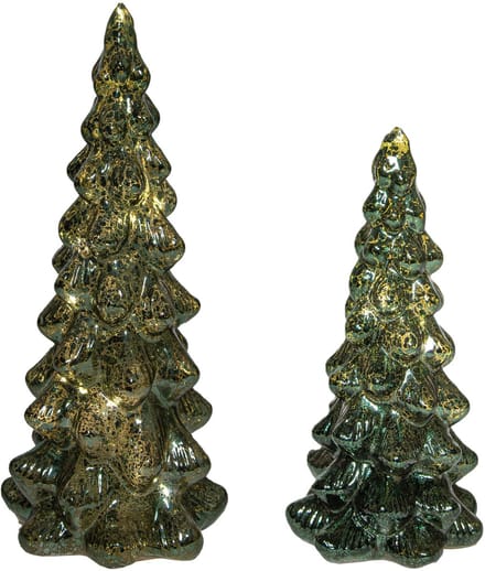 Kerstboom beeldjes - groen - met LED licht - glas - decoratie kerstboompjes