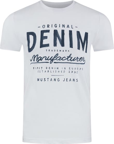 Mustang Heren T-Shirt Basic Print Tee regular fit Wit L Ronde Hals Volwassenen Opdruk Print Shirts