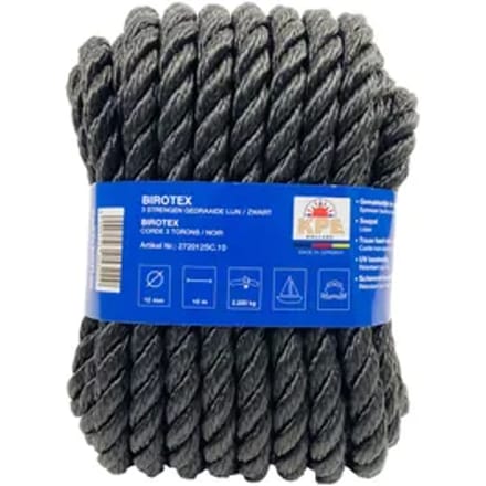 Seilflechter Gedraaide Touw – Birotex Zwart – 15 Mm X 10 M