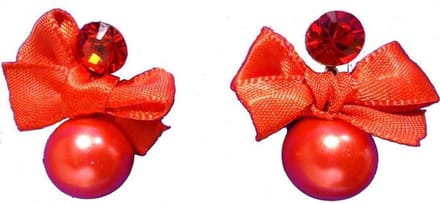 Behave - Dames oorstekers strik parel rood speels romantisch - 3 cm