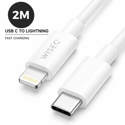 USB C Lightning kabel 2m - Apple iPhone Lightning naar USB C snellaadkabel - Fast Charging kabel geschikt voor iPhone - Wit - WiseQ