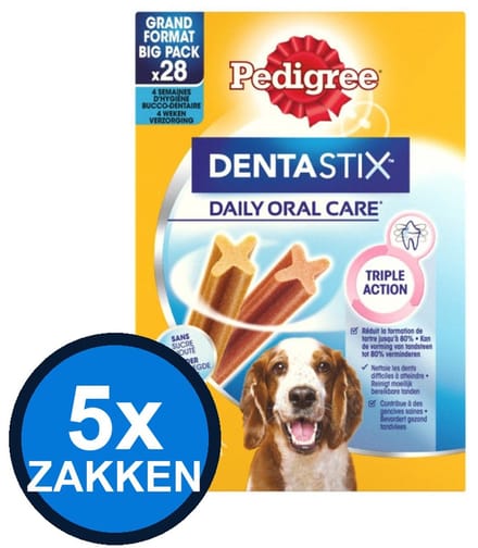 5x Pedigree - Dentastix Medium Multipack 28-pack - Hondenvoer Snacks - 720 g