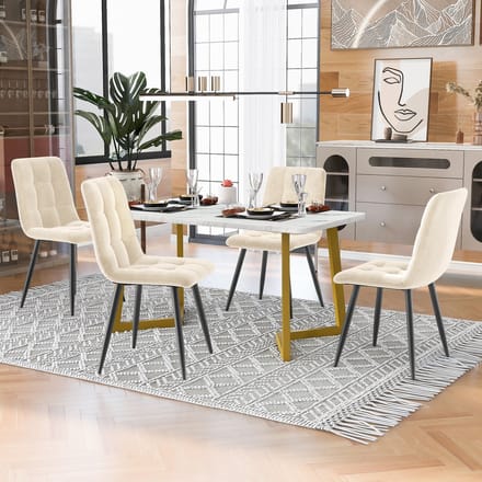 REDOM - Eethoek Met 4 Stoelen - Rechthoekige Eettafel - Modern - Voor Keuken Of Eetkamer - MDF - Beige