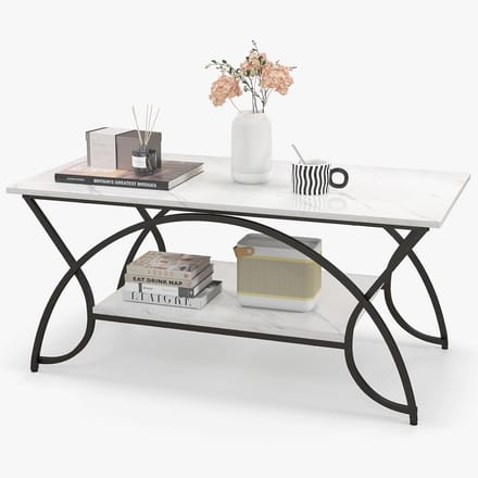 Marmeren Salontafel met 2 Planken en Metalen Poten - Modern en Functioneel