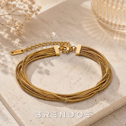 Brendoe Goudkleurige Armband Dames – 18K Verguld RVS – Waterproof Multi Layer Armband – Verstelbaar