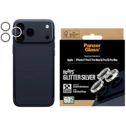 PanzerGlass Hoops® Glitter Silver Camera Lens Protector iPhone 17 Pro | iPhone 17 Pro Max | iPhone 16 Pro | 16 Pro Max