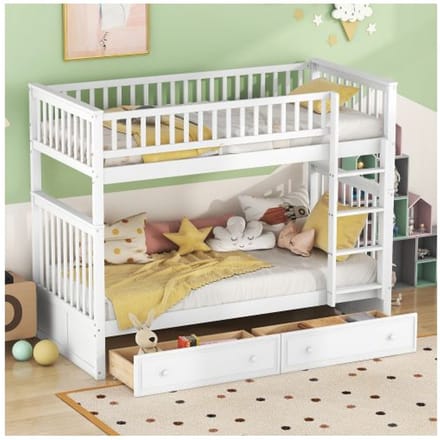 Stapelbed - MUVOE - 90x200cm - Wit - Met lades - Veilig voor kinderen wit
