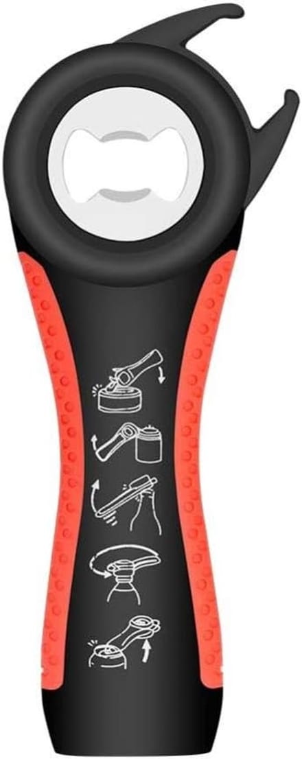 Potopener Keukengereedschap 5 in 1 Creatieve Multifunctionele RVS blikopener (rood)