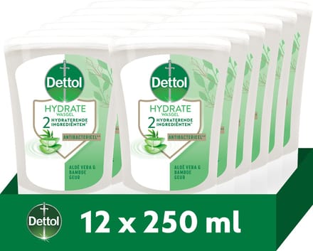 Dettol No-Touch Navulling Aloë Vera & Bamboe (Hydrate) 250ml - 12 stuks - Voordeelverpakking