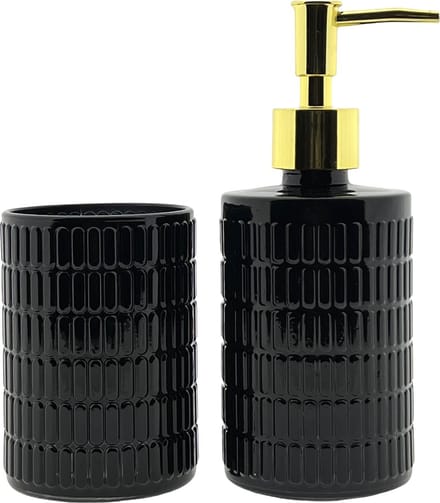 Zeeppomp - Zeepdispenser & Glas / Tandenborstelhouder - Zwart