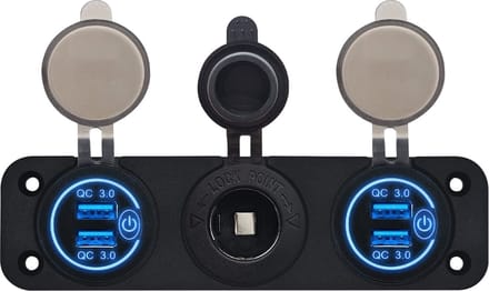 ProRide 12V USB Autolader 2 Poorten - QC3.0 - Voltmeter en 12V/24V Sigarettenplug - Drievoudig inbouw